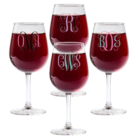 Colorful Monogram Wine Glasses - Set of 4