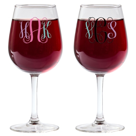 Colorful Monogram Wine Glasses - Set of 2