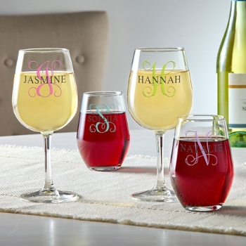 Colorful Name & Initial Wine Glasses