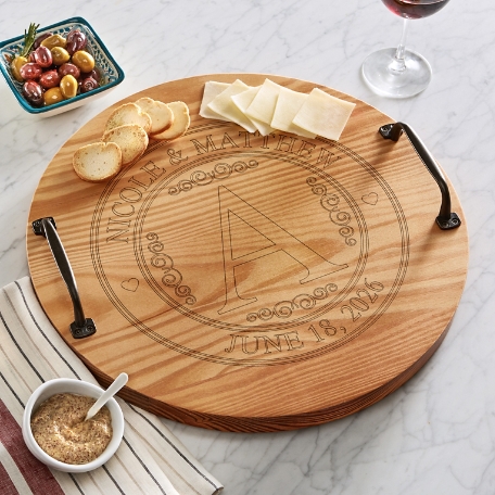 Elegant Initial Classic Pine Wood Barrel Tray
