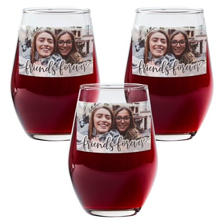 Forever Friends Photo Wine Stemless Glass - Set of 3