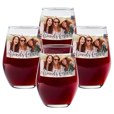 Forever Friends Photo Wine Stemless Glass - Set of 4