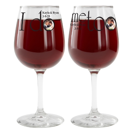 I Do, Me Too Photo Wine Glass Set