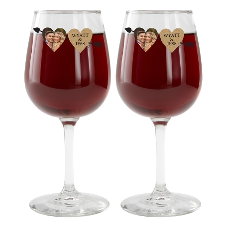 Two Hearts One Love Photo Wine Glass Set