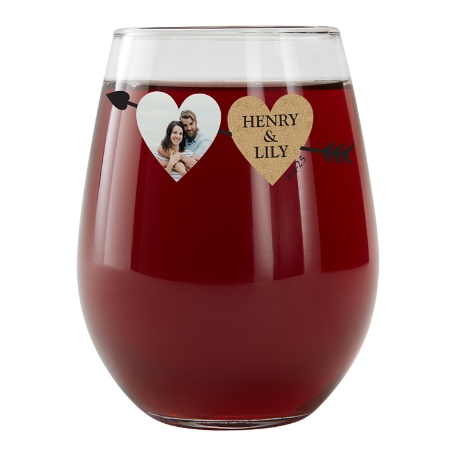 Two Hearts One Love Photo  Stemless Wine Glass