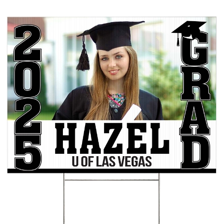 Stand Tall School Colors Graduation 2 Sided Yard Sign - Black