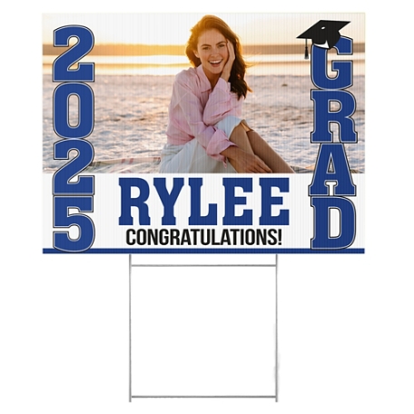 Stand Tall School Colors Graduation 2 Sided Yard Sign - Blue