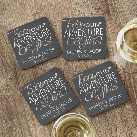 Adventure Begins Wedding Coasters