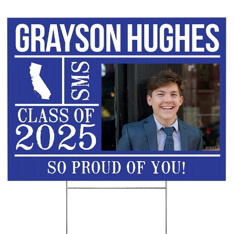 All About The Graduate Photo 2-Sided Yard Sign- Blue