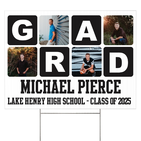 Blocks Of Color Graduation Photo 2 Sided Yard Sign-Black