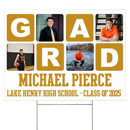 Blocks Of Color Graduation Photo 2 Sided Yard Sign -Gold