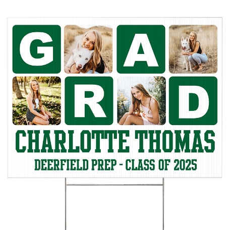 Blocks Of Color Graduation Photo 2 Sided Yard Sign -Green