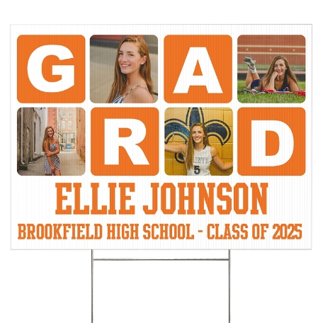 Blocks Of Color Graduation Photo 2 Sided Yard Sign -Orange