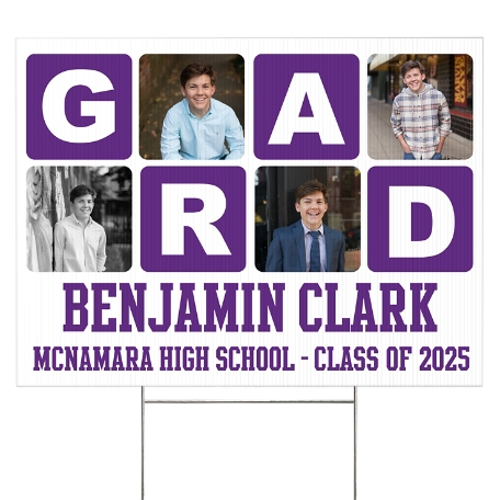 Blocks Of Color Graduation Photo 2 Sided Yard Sign - Purple