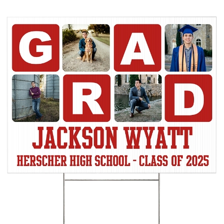 Blocks Of Color Graduation Photo 2 Sided Yard Sign - Red