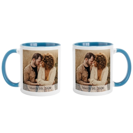 Picture-Perfect Photo Mug w/Message - 11oz w/Light Blue Handle