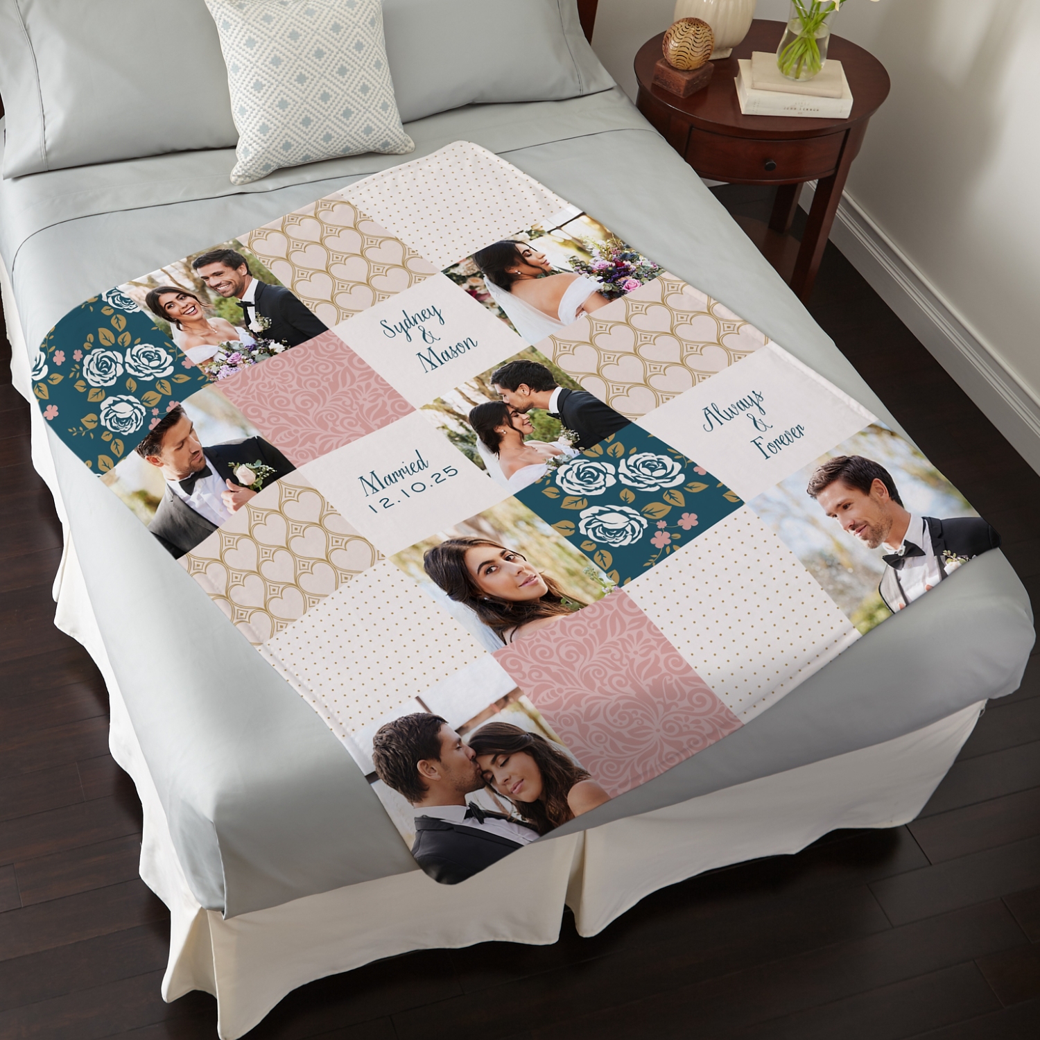 Patchwork Wedding Memories Photo Plush Blanket