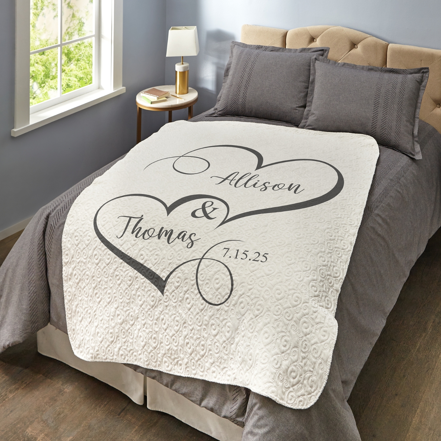 Two Hearts One Love Quilted Throw