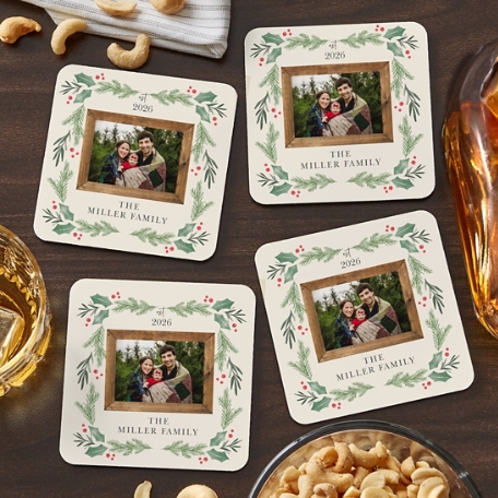 Pine and Holly Photo Coasters