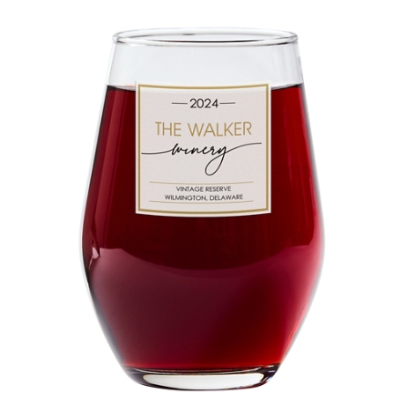 Golden Name Winery Stemless Wine Glass- Single Glass