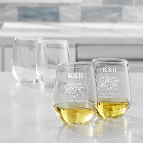 Vineyard Monogram Engraved Stemless Wine Glass
