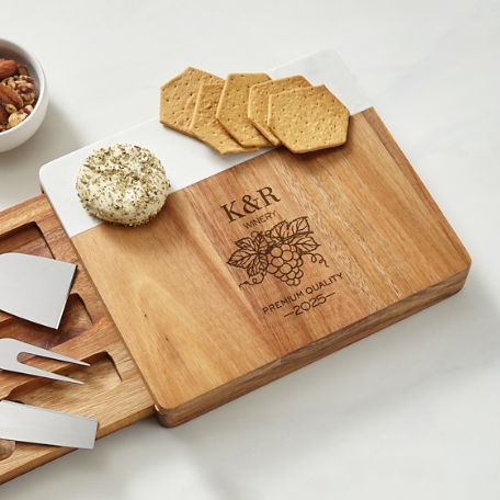Vineyard Monogram Marble Wood Cheese Board