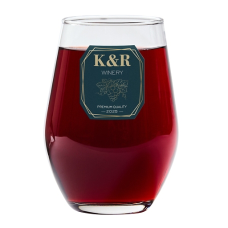 Vineyard Monogram Stemless Wine Glass - Blue - Single Glass