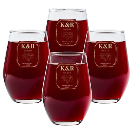 Vineyard Monogram Stemless Wine Glass - Red - Set of (4)