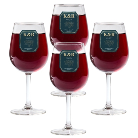 Vineyard Monogram Wine Glass - Blue - Set of (4)