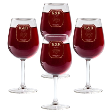Vineyard Monogram Wine Glass - Red - Set of (4)