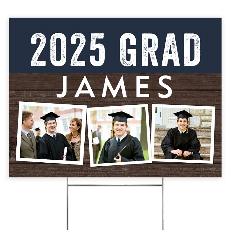 Wooden Stripe Graduation Photo 2 Sided Yard Sign
