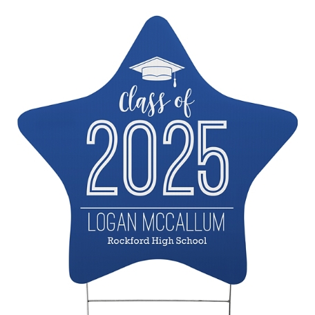 Proud Year Graduation Star Yard Sign - Blue - Small