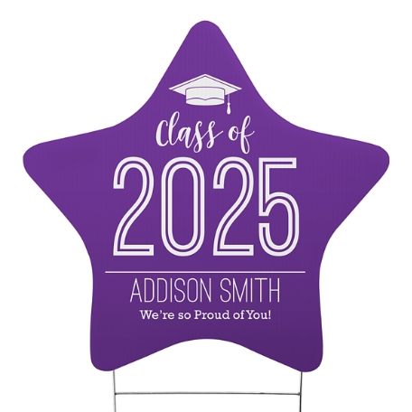 Proud Year Graduation Star Yard Sign - Purple - Small