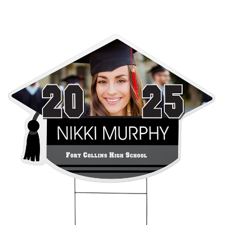 Class Pride! Graduation Cap Photo Yard Sign - Black - Large