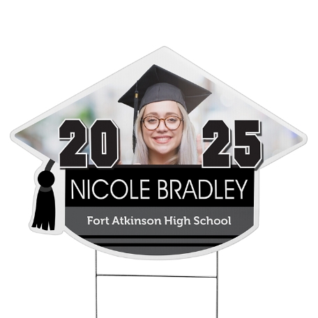 Class Pride! Graduation Cap Photo Yard Sign - Black - Small
