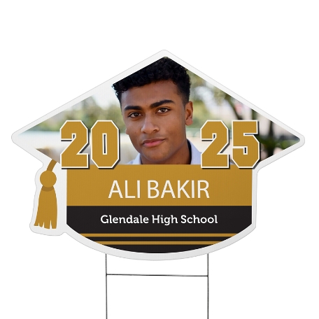 Class Pride! Graduation Cap Photo Yard Sign - Gold - Large