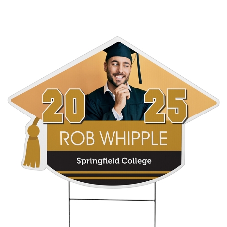 Class Pride! Graduation Cap Photo Yard Sign - Gold - Small