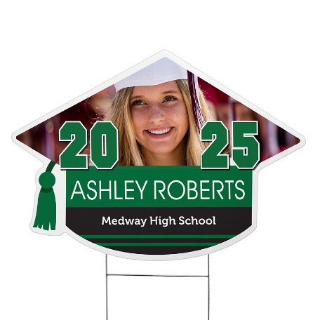 Class Pride! Graduation Cap Photo Yard Sign - Green - Large