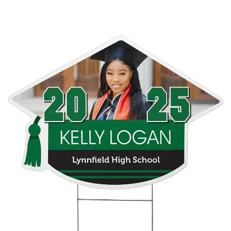 Class Pride! Graduation Cap Photo Yard Sign - Green - Small