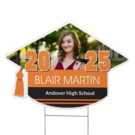 Class Pride! Graduation Cap Photo Yard Sign - Orange - Small