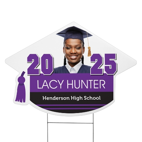 Class Pride! Graduation Cap Photo Yard Sign - Purple - Large