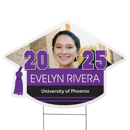 Class Pride! Graduation Cap Photo Yard Sign - Purple - Small