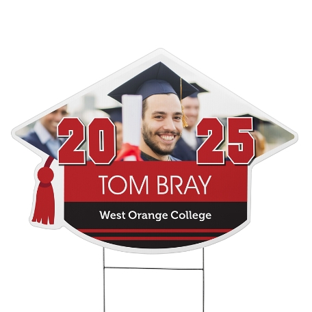 Class Pride! Graduation Cap Photo Yard Sign - Red - Large