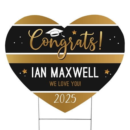 Graduation Stripes Heart Yard Sign - Small