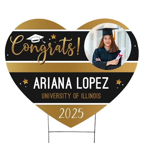 Graduation Stripes Photo Heart Yard Sign - Large
