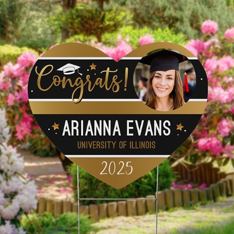 Graduation Stripes Photo Heart Yard Sign