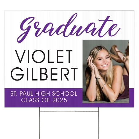 Sophisticated Graduate Photo 2 Sided Yard Sign - Purple