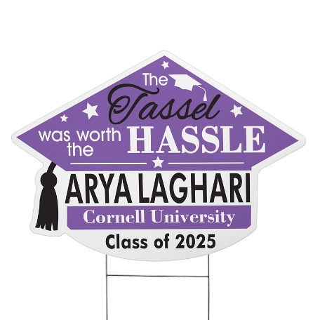 Tassel Was Worth The Hassle Graduation Cap Yard Sign - Purple - Large