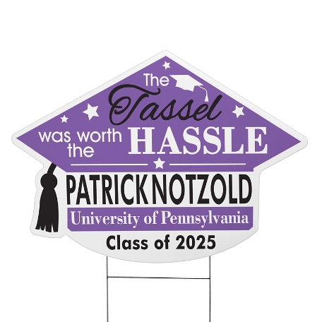 Tassel Was Worth The Hassle Graduation Cap Yard Sign - Purple - Small
