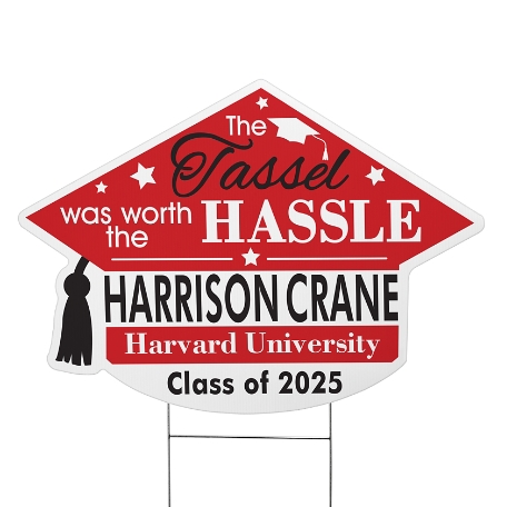 Tassel Was Worth The Hassle Graduation Cap Yard Sign - Red - Large